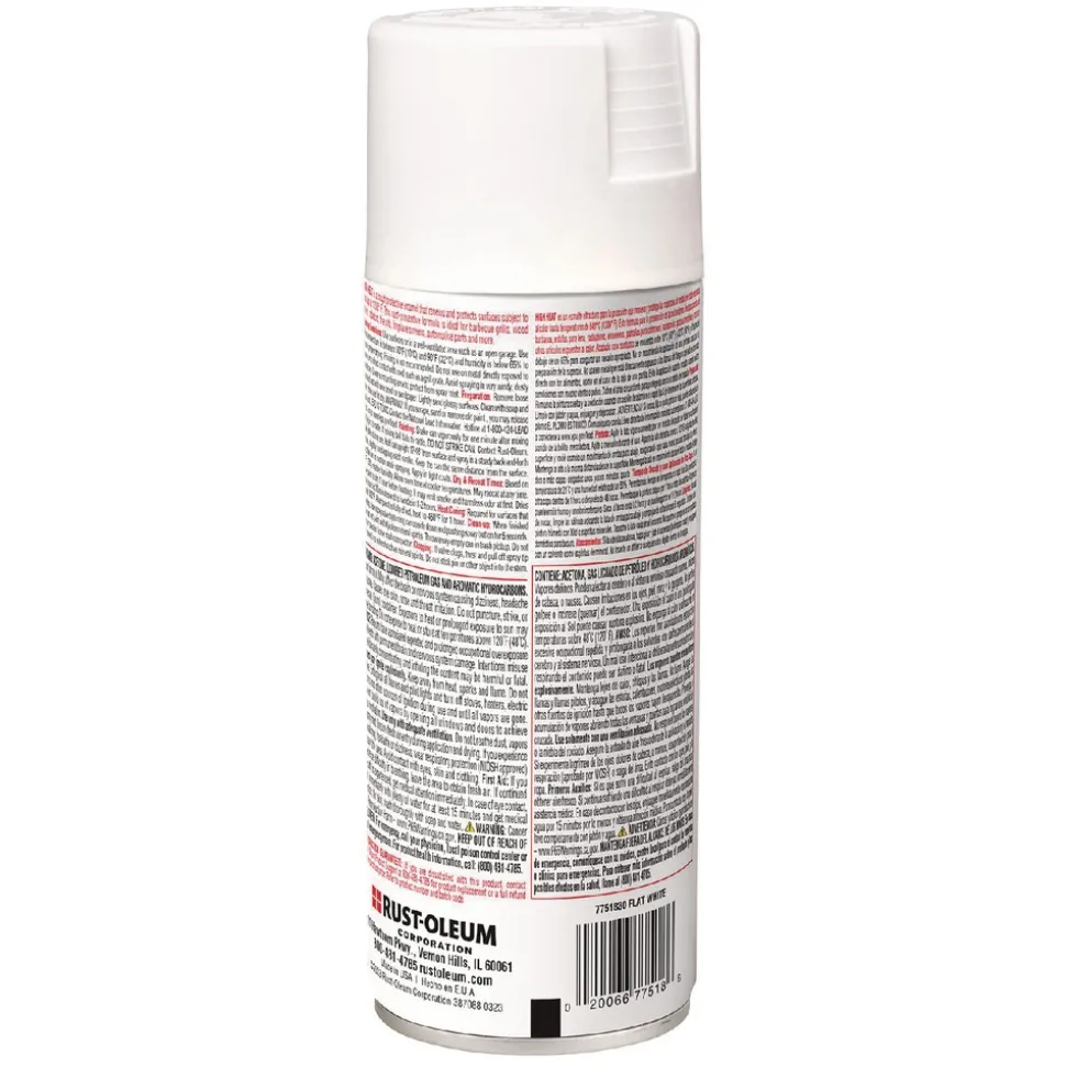 Rust-Oleum High Heat Enamel Spray Paint, Flat White, 12 oz Aerosol Can, 6/Carton