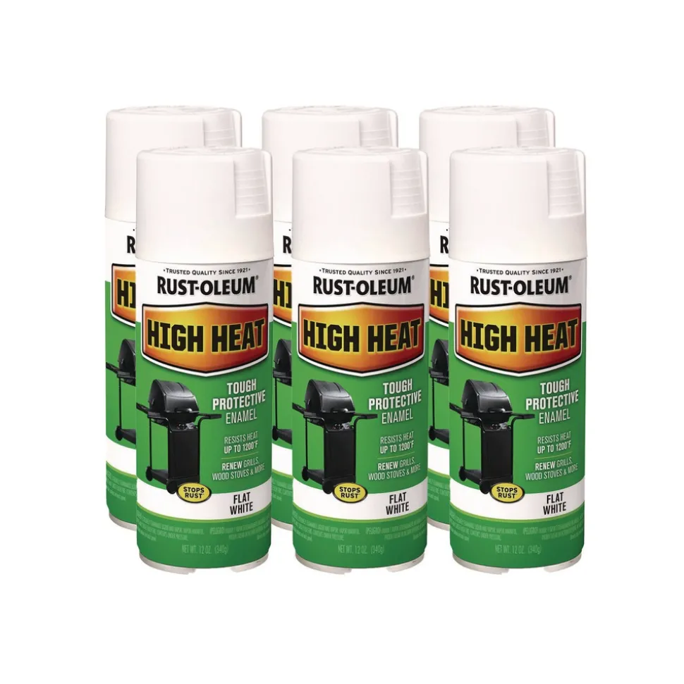 Rust-Oleum High Heat Enamel Spray Paint, Flat White, 12 oz Aerosol Can, 6/Carton