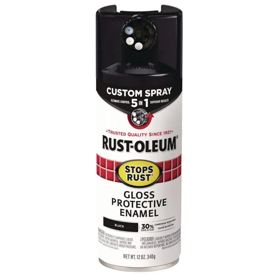 Rust-Oleum Stops Rust 5-in-1 Spray Paint, Gloss Black, 12 oz Aerosol Can, 6/Carton