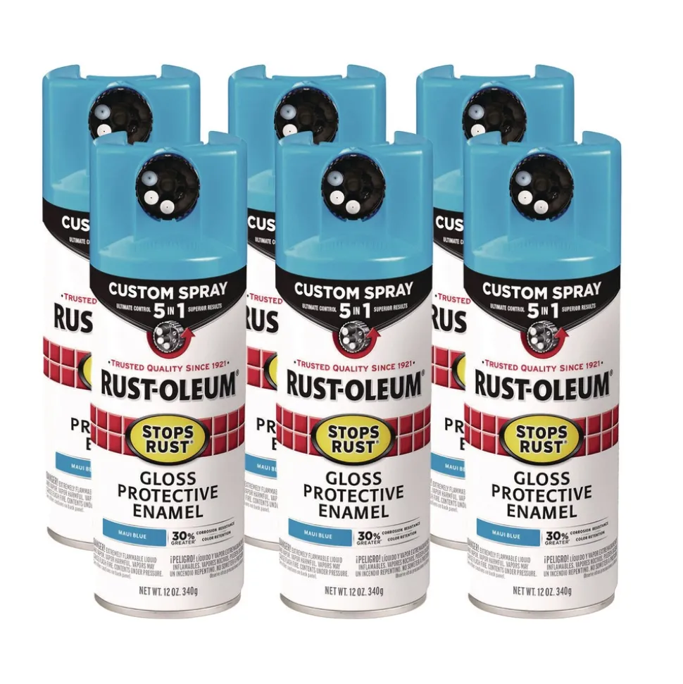 Rust-Oleum Stops Rust 5-in-1 Spray Paint, Gloss Maui Blue, 12 oz Aerosol Can, 6/Carton