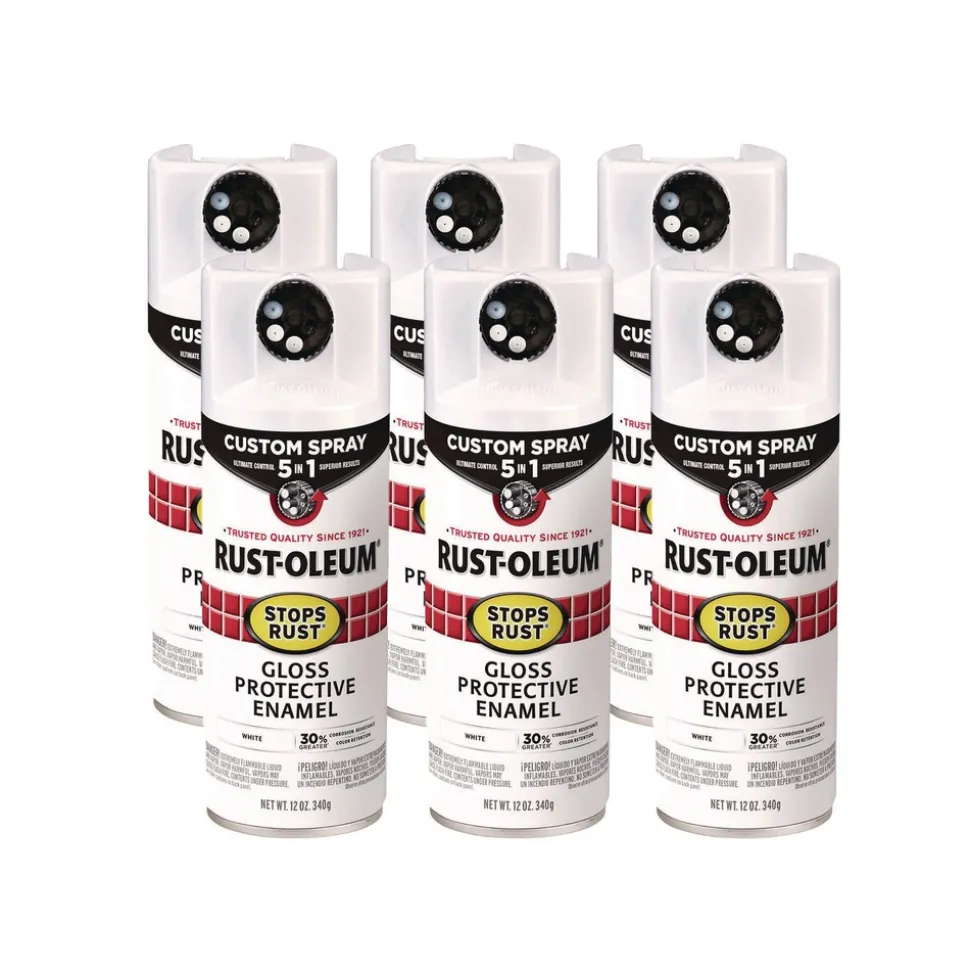 Rust-Oleum Stops Rust 5-in-1 Spray Paint, Gloss White, 12 oz Aerosol Can, 6/Carton