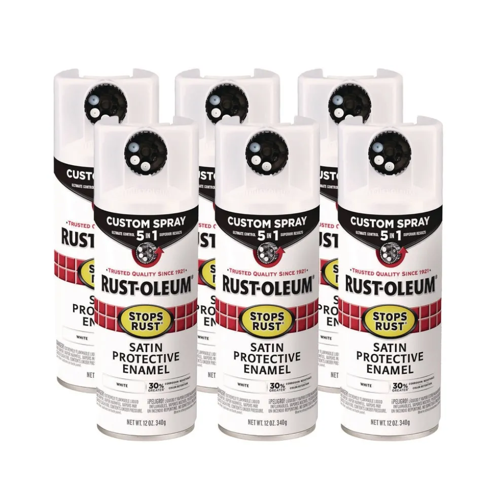 Rust-Oleum Stops Rust 5-in-1 Spray Paint, Satin White, 12 oz Aerosol Can, 6/Carton