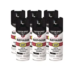 Rust-Oleum Stops Rust 5-in-1 Spray Paint, Satin Black, 12 oz Aerosol Can, 6/Carton
