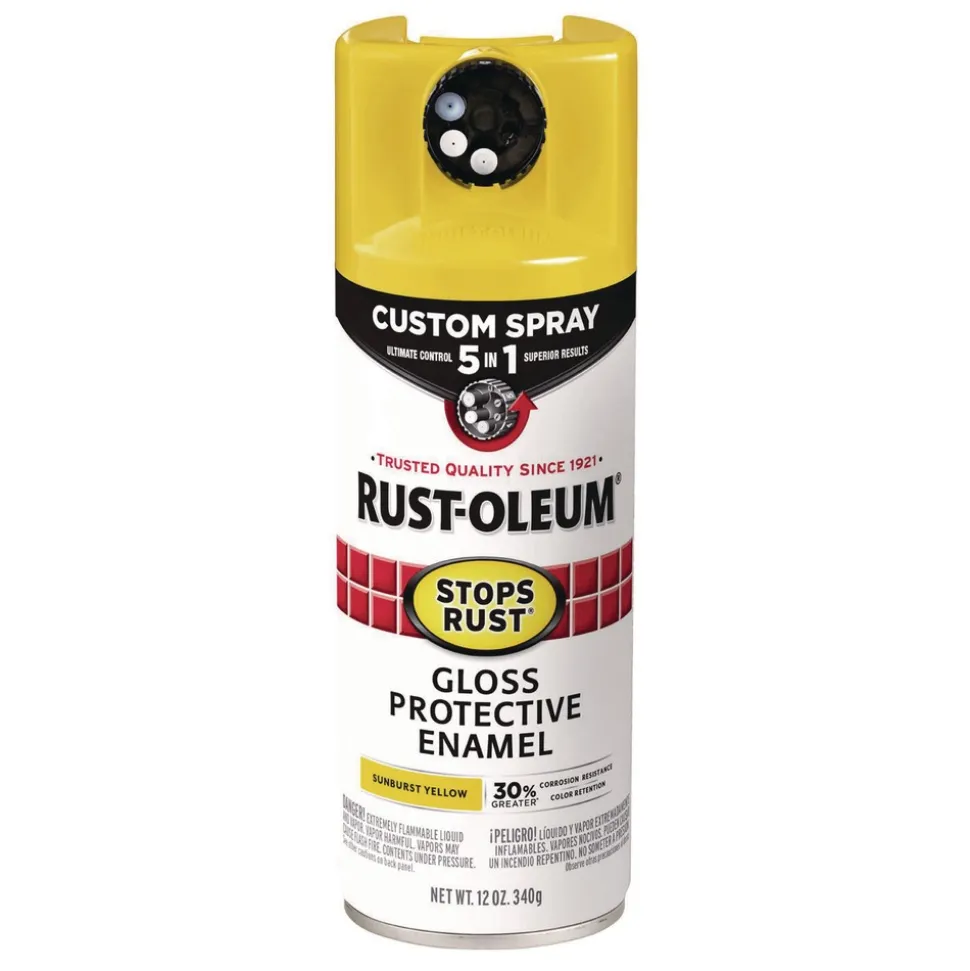 Rust-Oleum Stops Rust 5-in-1 Spray Paint, Gloss Sunburst Yellow, 12 oz Aerosol Can, 6/Carton