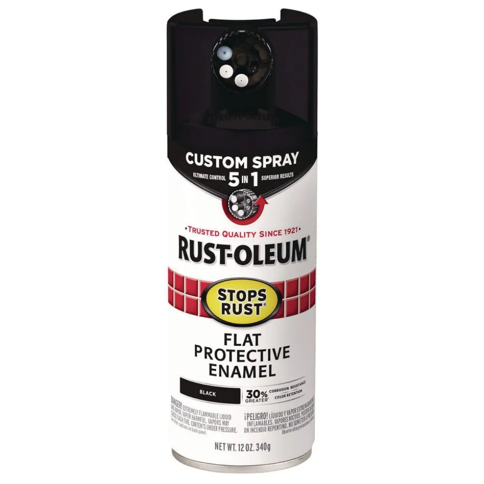 Rust-Oleum Stops Rust 5-in-1 Spray Paint, Flat Black, 12 oz Aerosol Can, 6/Carton