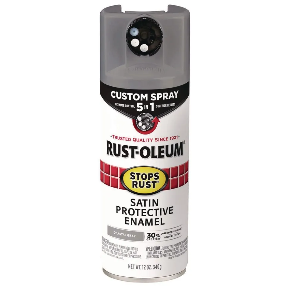 Rust-Oleum Stops Rust 5-in-1 Spray Paint, Satin Coastal Gray, 12 oz Aerosol Can, 6/Carton