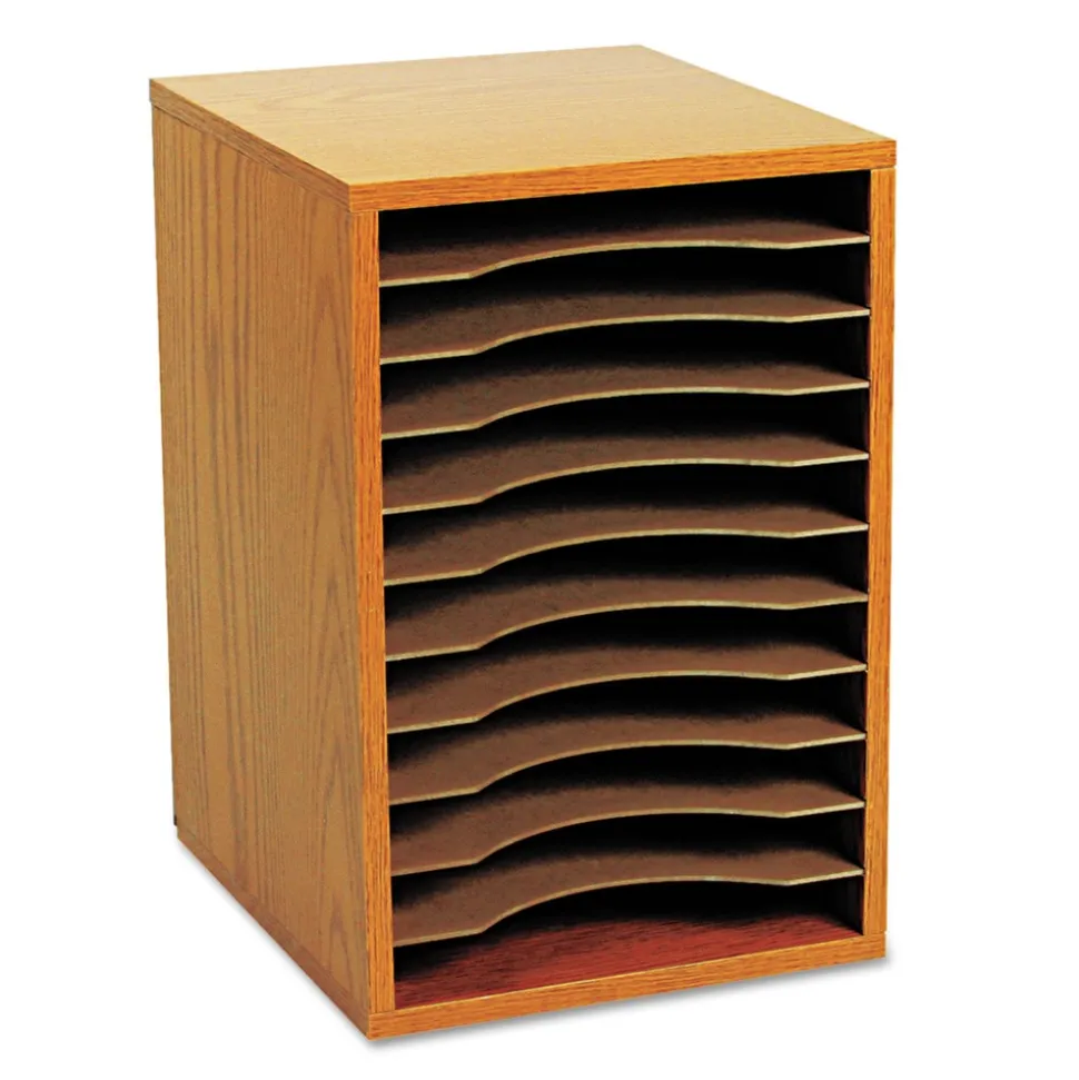 Safco 11 Compartments 10.63 in. x 11.88 in. x 16 in. Wood Vertical Desktop Sorter - Medium Oak