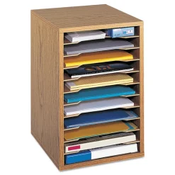 Safco 11 Compartments 10.63 in. x 11.88 in. x 16 in. Wood Vertical Desktop Sorter - Medium Oak