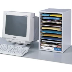 Safco 11 Compartments 10.63 in. x 11.88 in. x 16 in. Wood Vertical Desktop Sorter - Medium Oak