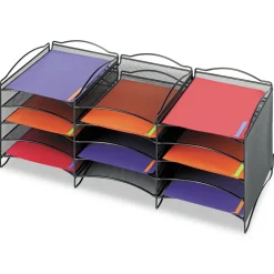 Safco 12 Compartments 30 in. x 12.75 in. x 11.25 in. Onyx Steel Mesh Literature Sorter - Black