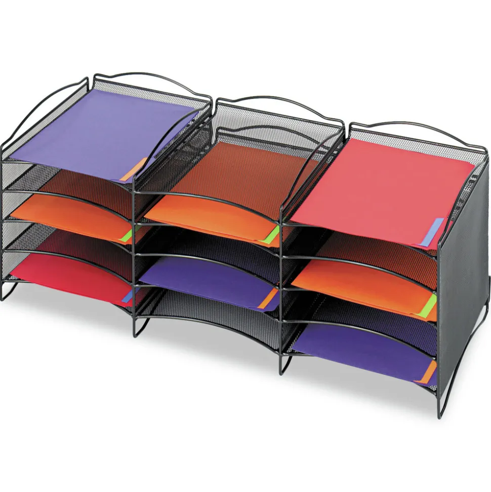 Safco 12 Compartments 30 in. x 12.75 in. x 11.25 in. Onyx Steel Mesh Literature Sorter - Black