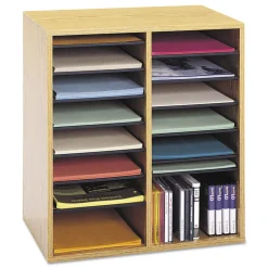 Safco 16 Compartments 19.5 in. x 11.75 in. x 21 in. Wood/Laminate Literature/CD Sorter - Medium Oak
