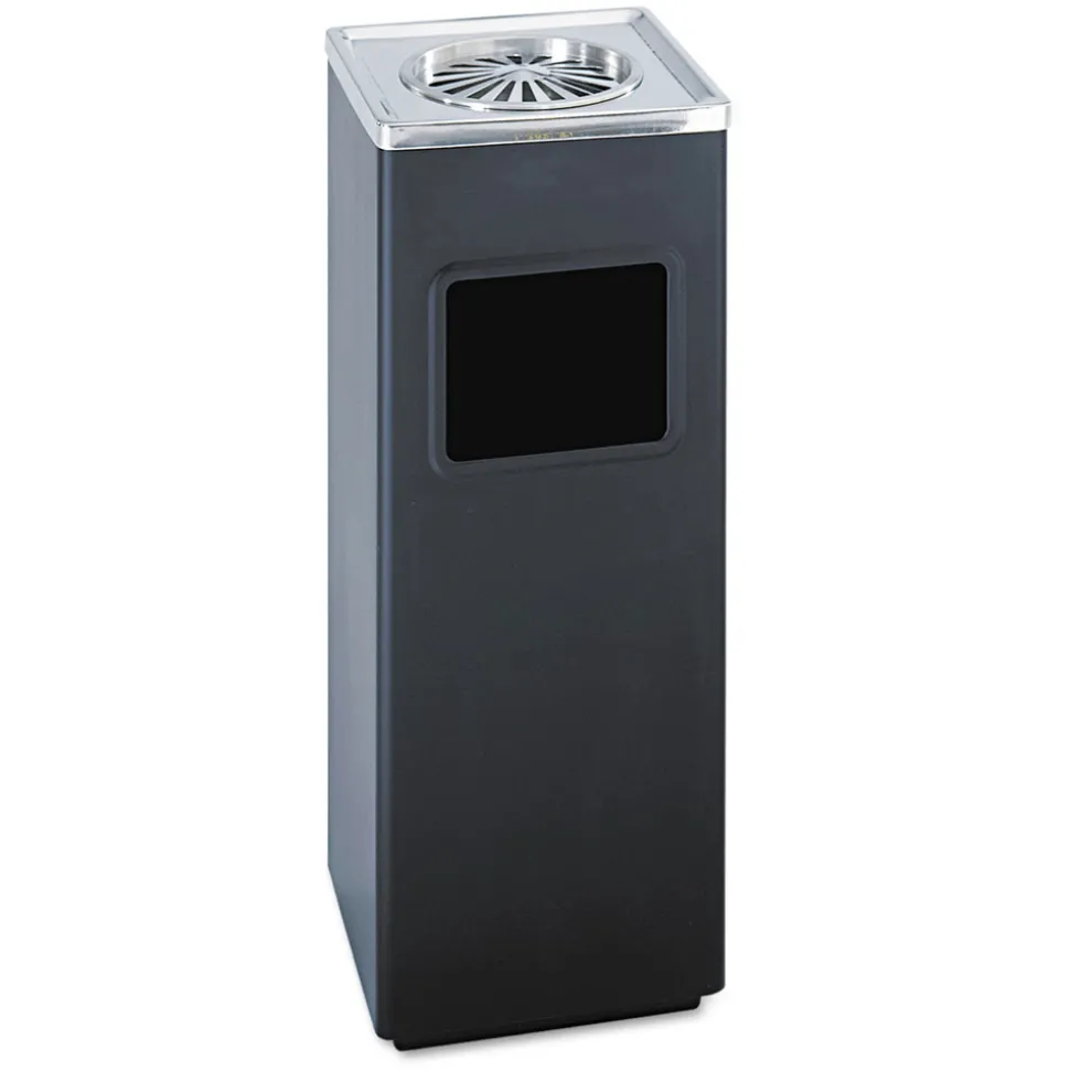 Safco 3 gal. Stainless Steel Square Ash 'N' Trash Sandless Urn - Black