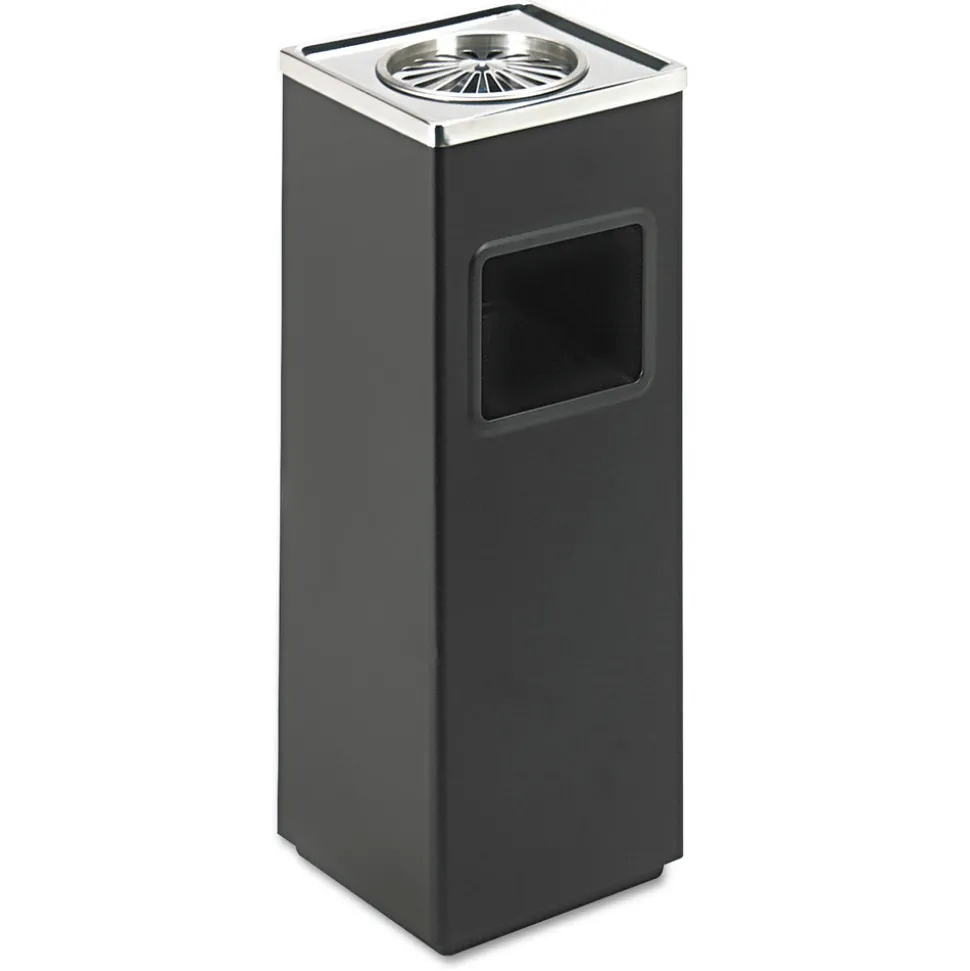 Safco 3 gal. Stainless Steel Square Ash 'N' Trash Sandless Urn - Black