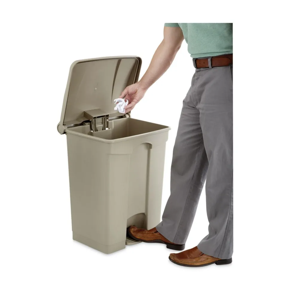 Safco 17 Gallon Large Capacity Plastic Step-On Receptacle - Tan