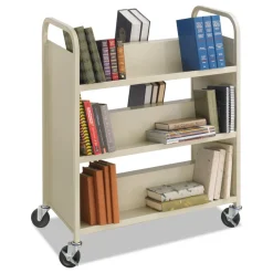 Safco 36 in. x 18.5 in. x 43.5 in. 300 lbs. Capacity 6 Shelves Metal Steel Double-Sided Book Cart - Sand