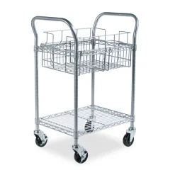 Safco 26.75 in. x 18.75 in. x 38.5 in. 1 Shelf 1 Bin Dual-Purpose Wire Mail and Filing Cart - Metallic Gray