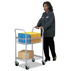 Safco 26.75 in. x 18.75 in. x 38.5 in. 1 Shelf 1 Bin Dual-Purpose Wire Mail and Filing Cart - Metallic Gray