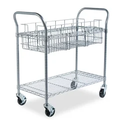 Safco 39 in. x 18.75 in. x 38.5 in. 1 Shelf 1 Bin Dual-Purpose Metal Wire Mail and Filing Cart - Metallic Gray