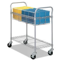 Safco 39 in. x 18.75 in. x 38.5 in. 1 Shelf 1 Bin Dual-Purpose Metal Wire Mail and Filing Cart - Metallic Gray