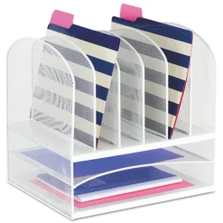 Safco 13.25 in. x 11.5 in. x 13 in. Letter Size Files Onyx Mesh Desk Organizer with 2 Horizontal and 6 Upright Sections - White