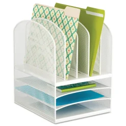 Safco 11.5 in. x 9.5 in. x 13 in. Letter Size Files Onyx Mesh Desk Organizer with Five Vertical and Three Horizontal Sections - White