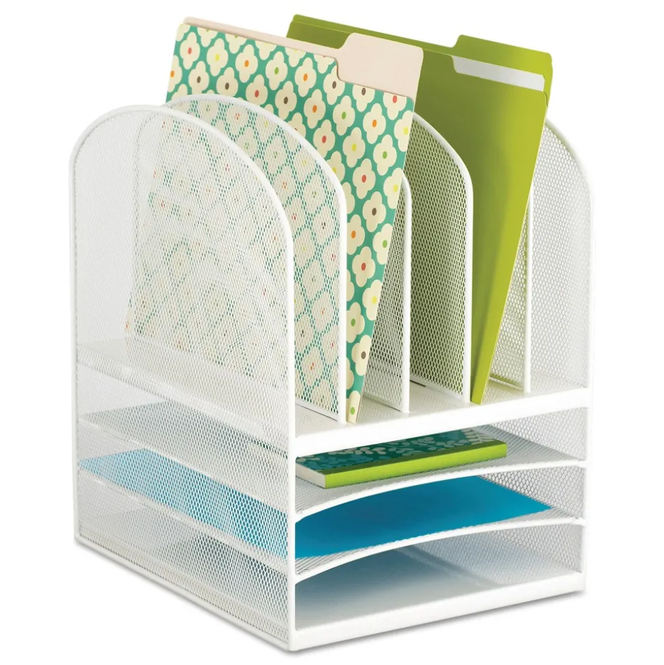 Safco 11.5 in. x 9.5 in. x 13 in. Letter Size Files Onyx Mesh Desk Organizer with Five Vertical and Three Horizontal Sections - White