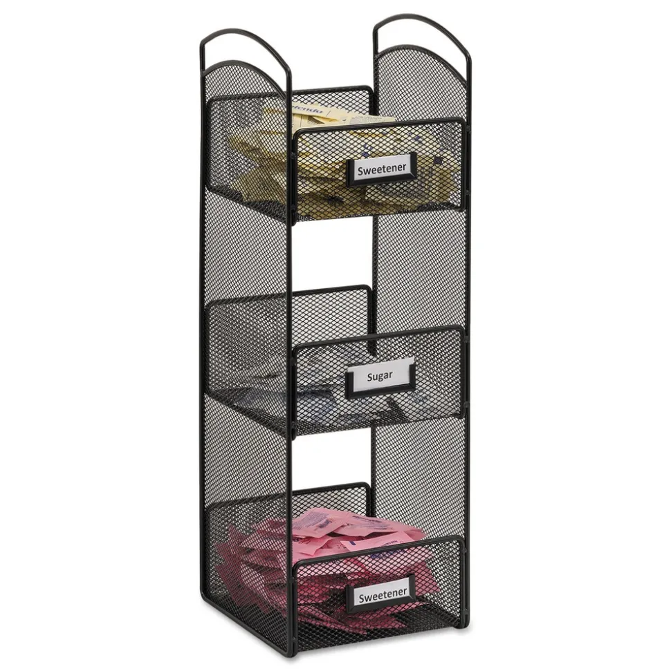 Safco 6 in. x 6 in. x 18 in. Steel Mesh 3 Compartments Onyx Breakroom Organizers - Black