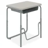 Safco 27.75 in. x 19.75 in. x 22 in. to 30 in. AlphaBetter 2.0 Height-Adjustable Student Desk with Pendulum Bar and Book Box - Pebble Gray