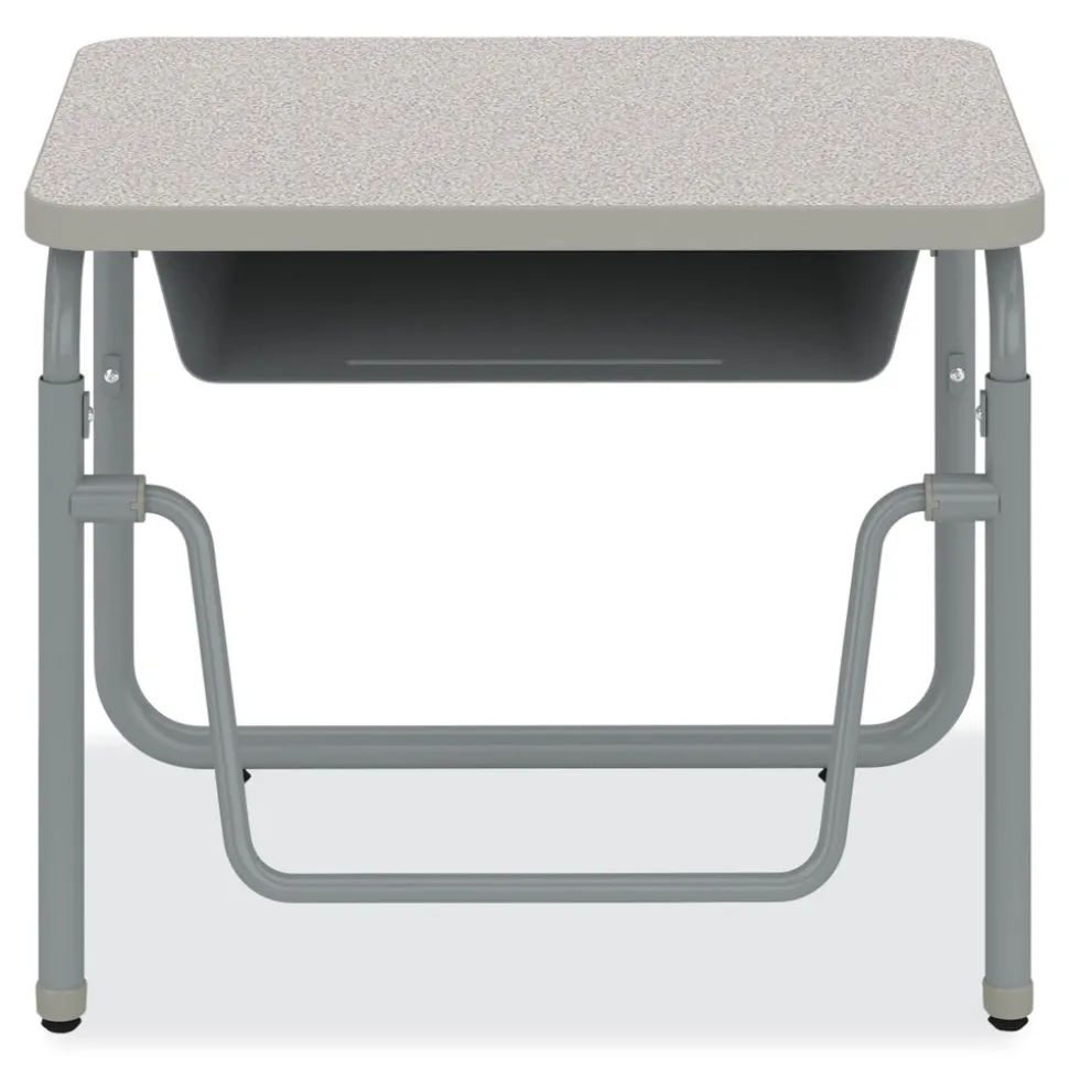 Safco 27.75 in. x 19.75 in. x 22 in. to 30 in. AlphaBetter 2.0 Height-Adjustable Student Desk with Pendulum Bar and Book Box - Pebble Gray