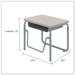 Safco 27.75 in. x 19.75 in. x 22 in. to 30 in. AlphaBetter 2.0 Height-Adjustable Student Desk with Pendulum Bar and Book Box - Pebble Gray