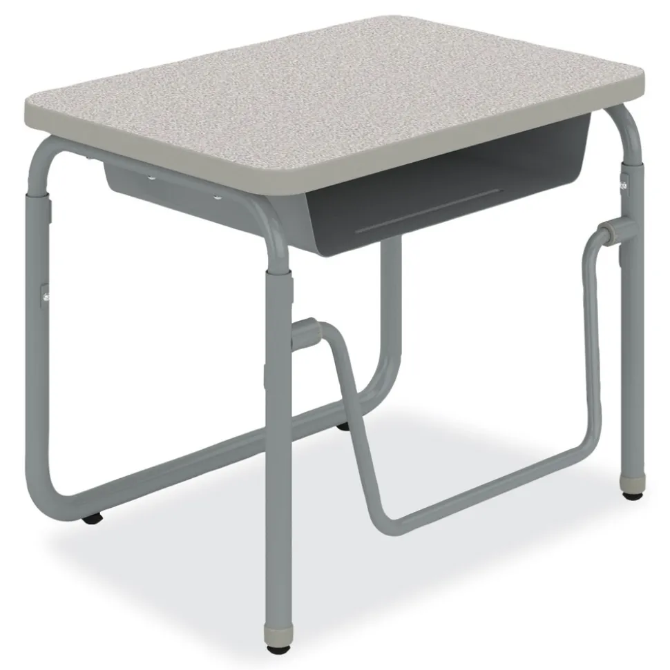 Safco 27.75 in. x 19.75 in. x 22 in. to 30 in. AlphaBetter 2.0 Height-Adjustable Student Desk with Pendulum Bar and Book Box - Pebble Gray