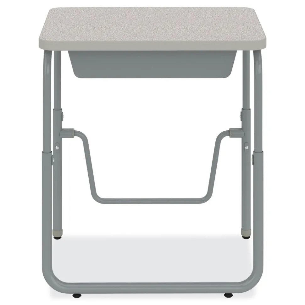 Safco 27.75 in. x 19.75 in. x 22 in. to 30 in. AlphaBetter 2.0 Height-Adjustable Student Desk with Pendulum Bar and Book Box - Pebble Gray