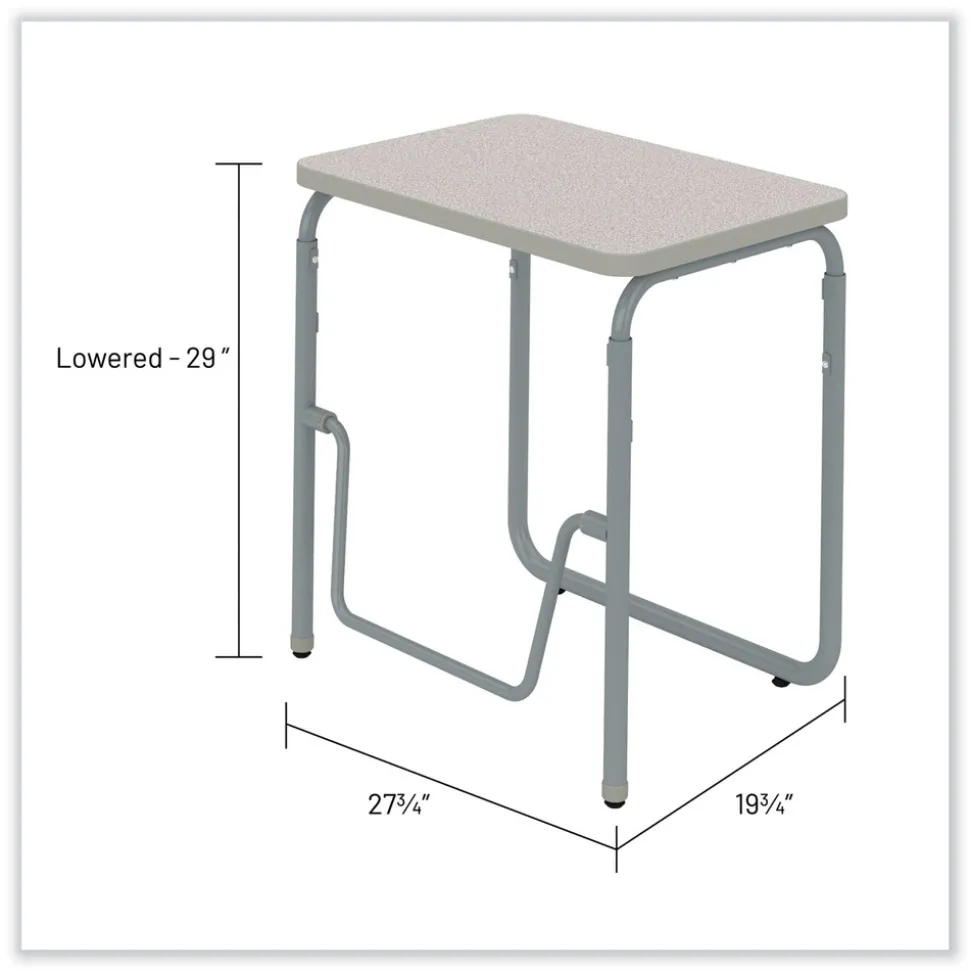 Safco 27.75 in. x 19.75 in. x 29 in. to 43 in. AlphaBetter 2.0 Height-Adjustable Student Desk with Pendulum Bar and Book Box - Pebble Gray