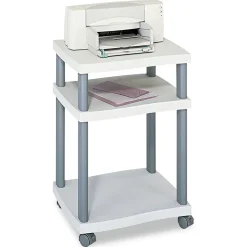 Safco 20 in. x 17.5 in. x 29.25 in. Wave Design Plastic 3-Shelf Deskside Printer Stand - White/Charcoal Gray