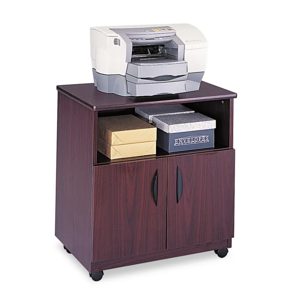 Safco 3 Shelves 200 lbs. Capacity 28 in. x 19.75 in. x 30.5 in. Engineered Wood Mobile Machine Stand with Open Compartment - Mahogany