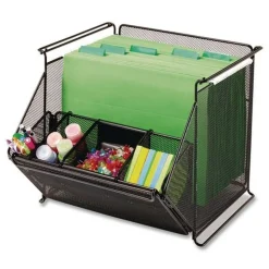 Safco 14 x 15.5 x 11.75 Onyx Stackable Steel Mesh 4-Compartment Storage Bin - Black