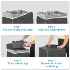 Safco Canmeleon 38-Gallon Polyethylene Side-Open Recessed Panel Receptacles - Black