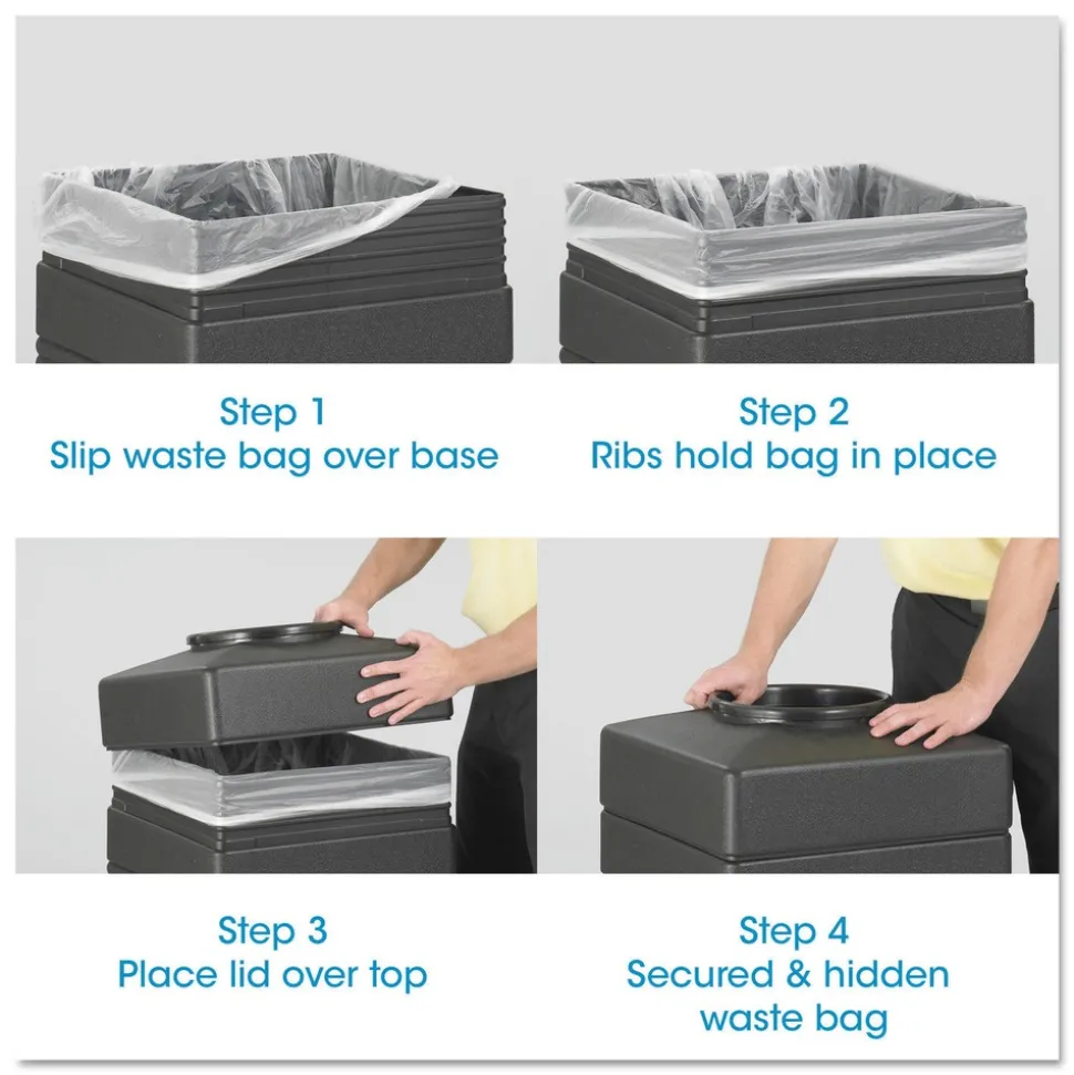 Safco Canmeleon 38-Gallon Polyethylene Side-Open Recessed Panel Receptacles - Black