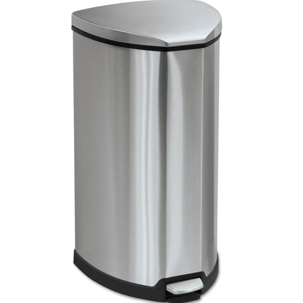 Safco 10-Gallon Step-On Stainless Steel Receptacle = Chrome/Black