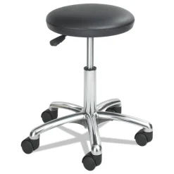 Safco Height-Adjustable Lab Stool, Backless, Supports Up To 250 Lbs., 16-in To 21-in Seat Height, Black Seat, Chrome Base