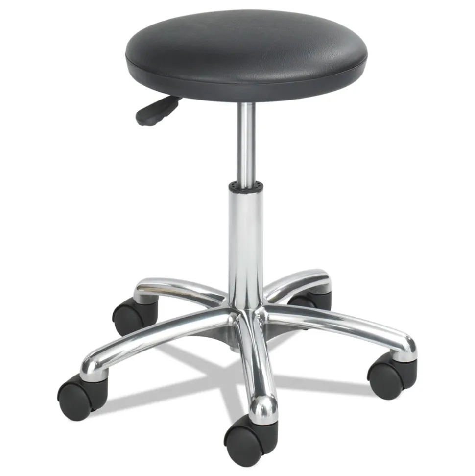 Safco Height-Adjustable Lab Stool, Backless, Supports Up To 250 Lbs., 16-in To 21-in Seat Height, Black Seat, Chrome Base