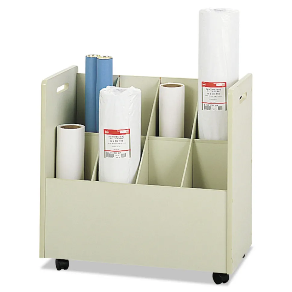 Safco Laminate Mobile Roll Files, 8 Compartments, 30.13w X 15.75d X 29.25h, Putty