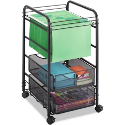 Safco Metal 2 Drawers 1 Bin 15.75 in. x 17 in. x 27 in. Onyx Mesh Open Mobile File - Black