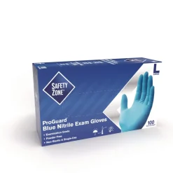 Safety Zone ProGuard Nitrile Gloves, Powder-Free, 3 mil, Blue, Large, 1,000/Carton