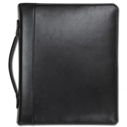 Samsill 11 in. x 13 1/2 in. 2-Part 1 in. Cap Leather Multi-Ring Zippered Portfolio - Black