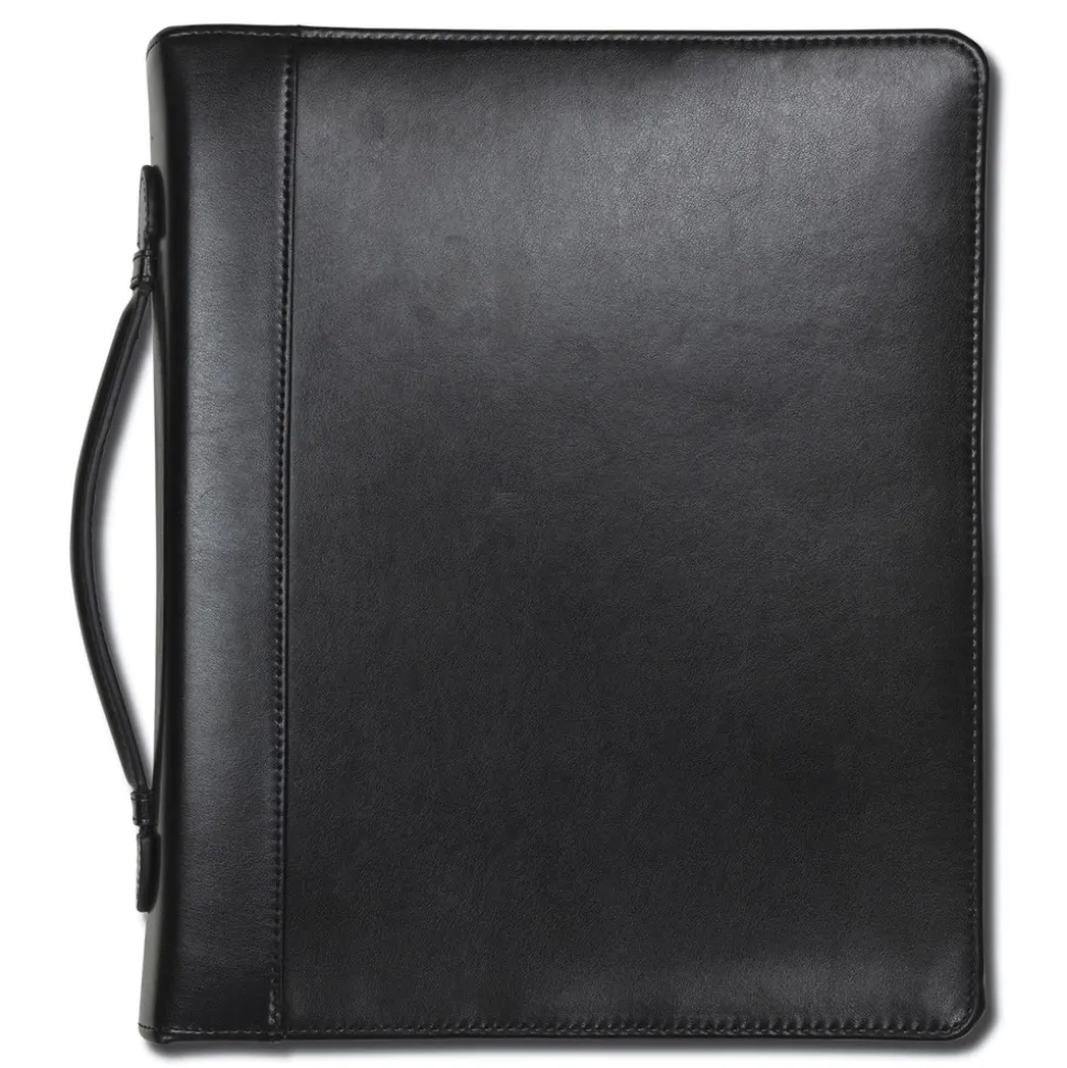 Samsill 11 in. x 13 1/2 in. 2-Part 1 in. Cap Leather Multi-Ring Zippered Portfolio - Black