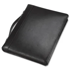 Samsill 11 in. x 13 1/2 in. 2-Part 1 in. Cap Leather Multi-Ring Zippered Portfolio - Black