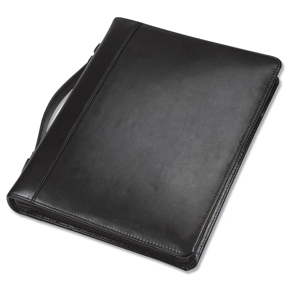 Samsill 11 in. x 13 1/2 in. 2-Part 1 in. Cap Leather Multi-Ring Zippered Portfolio - Black