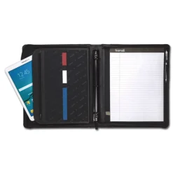 Samsill 11 in. x 13 1/2 in. 2-Part 1 in. Cap Leather Multi-Ring Zippered Portfolio - Black